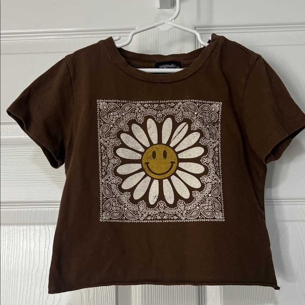 Kids Brown Smiley Daisy T-Shirt